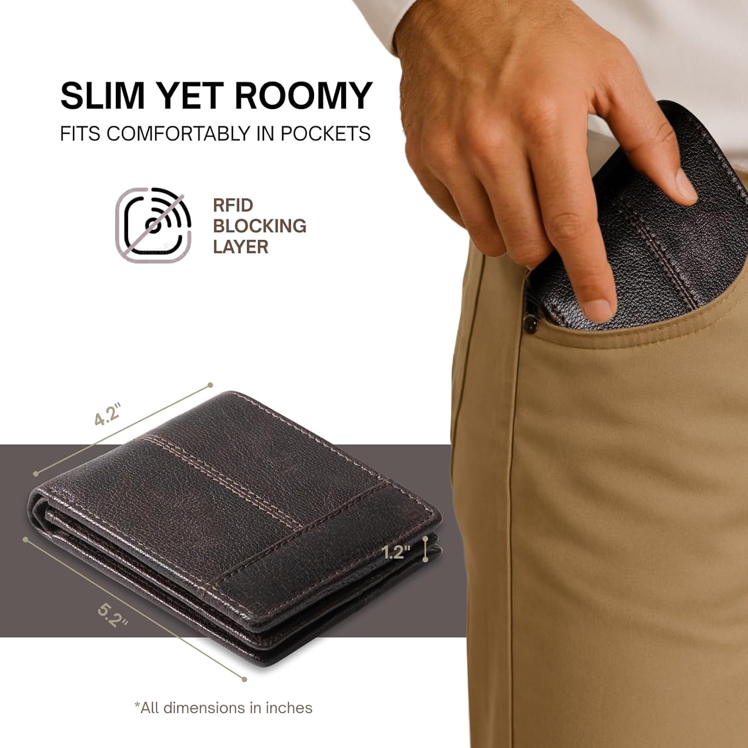 ALIKA Top Grain Genuine Leather Wallet for Men | RFID Blocking | Soft and Stylish Trifold Wallet with 12 Credit Card holder, 1 ID slot and 2 Cash Pockets | Brown - Image 9