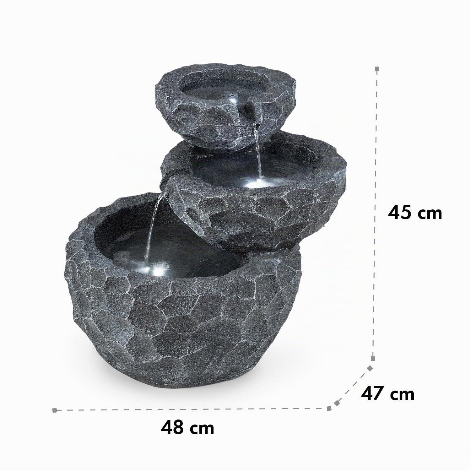blumfeldt Murach - Fontaine Solaire en Cascade, Fontaine de Jardin, éclairage LED, Panneau Solaire 2kW, Patterie 2000mAh, en polyrésine résistante au Gel