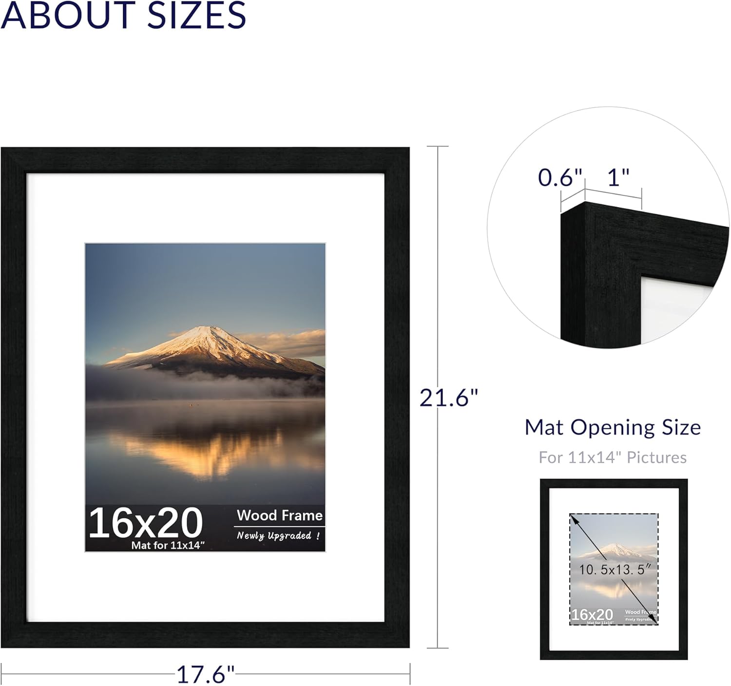 16x20 poster frame, display pictures 11x14 with mat or 16x20 without, wall hanging frames, black, 3 pack black 16x20