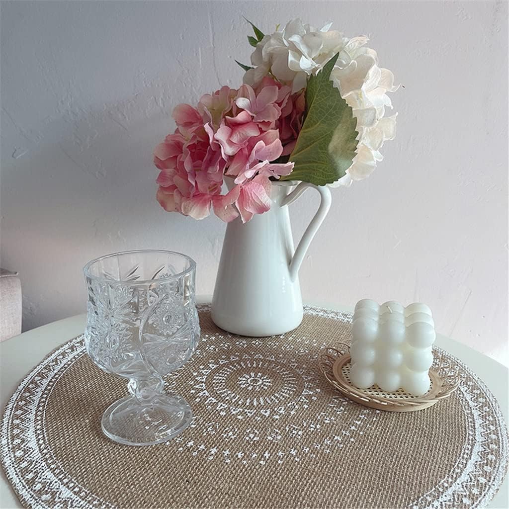 4 Pcs Round Placemat Multifunction Heat Insulation Linen Table Mat Tassels Kitchen Decoration Dinning Placemat 38cm (Color : C) (F)