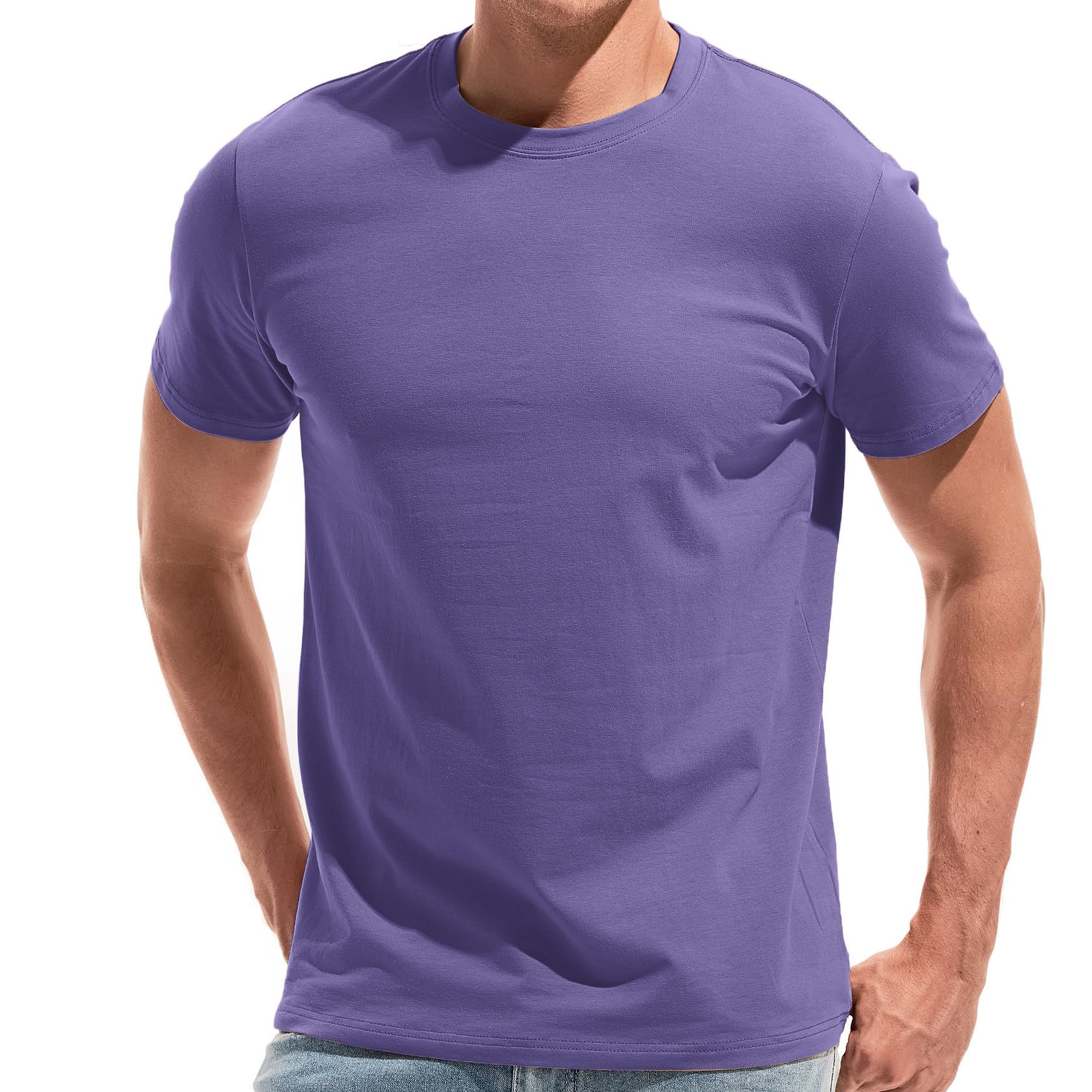 VEIISAR Herren Baumwoll T-Shirt (190g) - Mitteldickes Basic mit Rundhals, Weich & Dehnbar - Bequemer