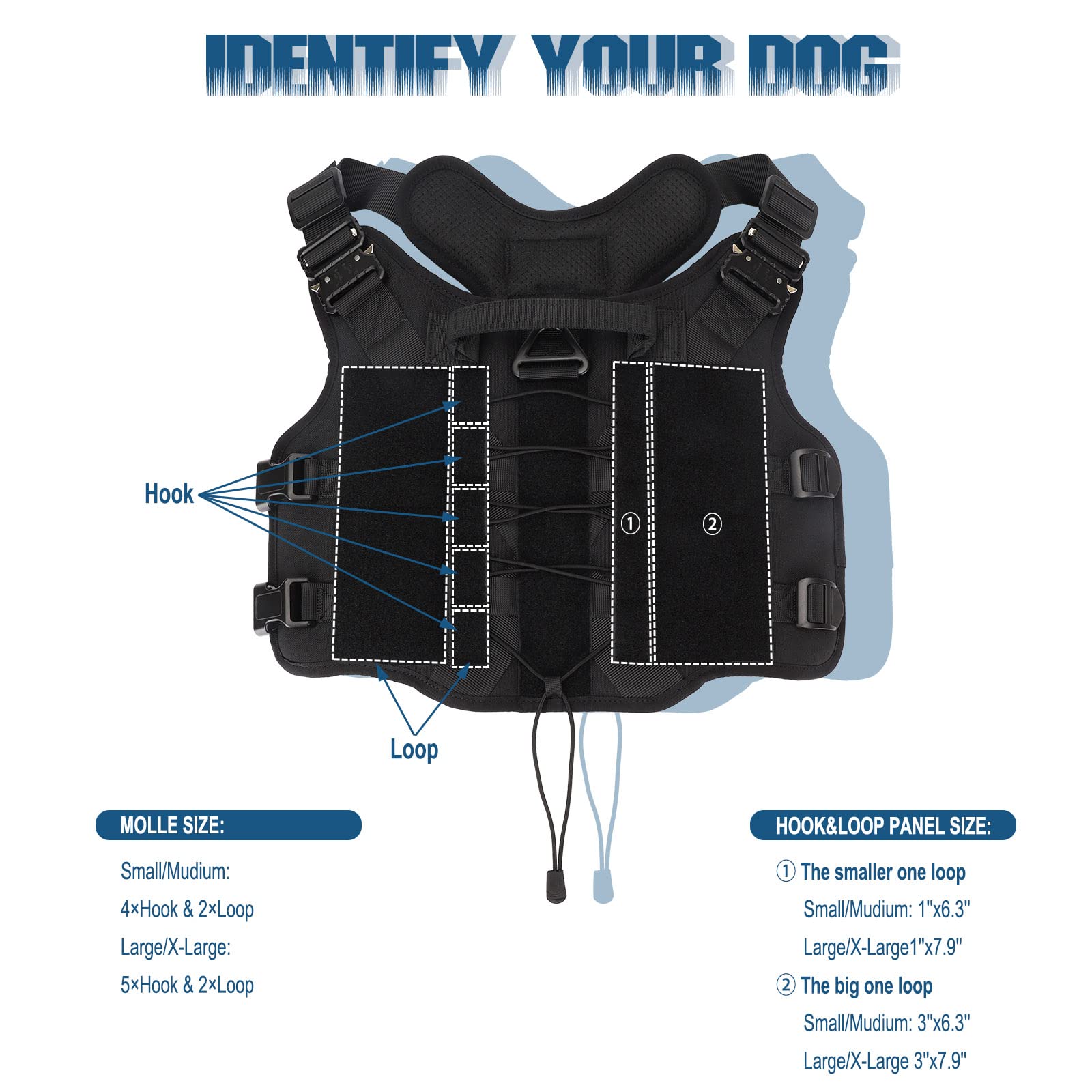 PETNANNY Arnés táctico para perro, arnés para perros de servicio, chaleco de apoyo emocional para perros medianos y grandes, chaleco ESA para perros sin tirones con gancho y bucle, chaleco Molle de