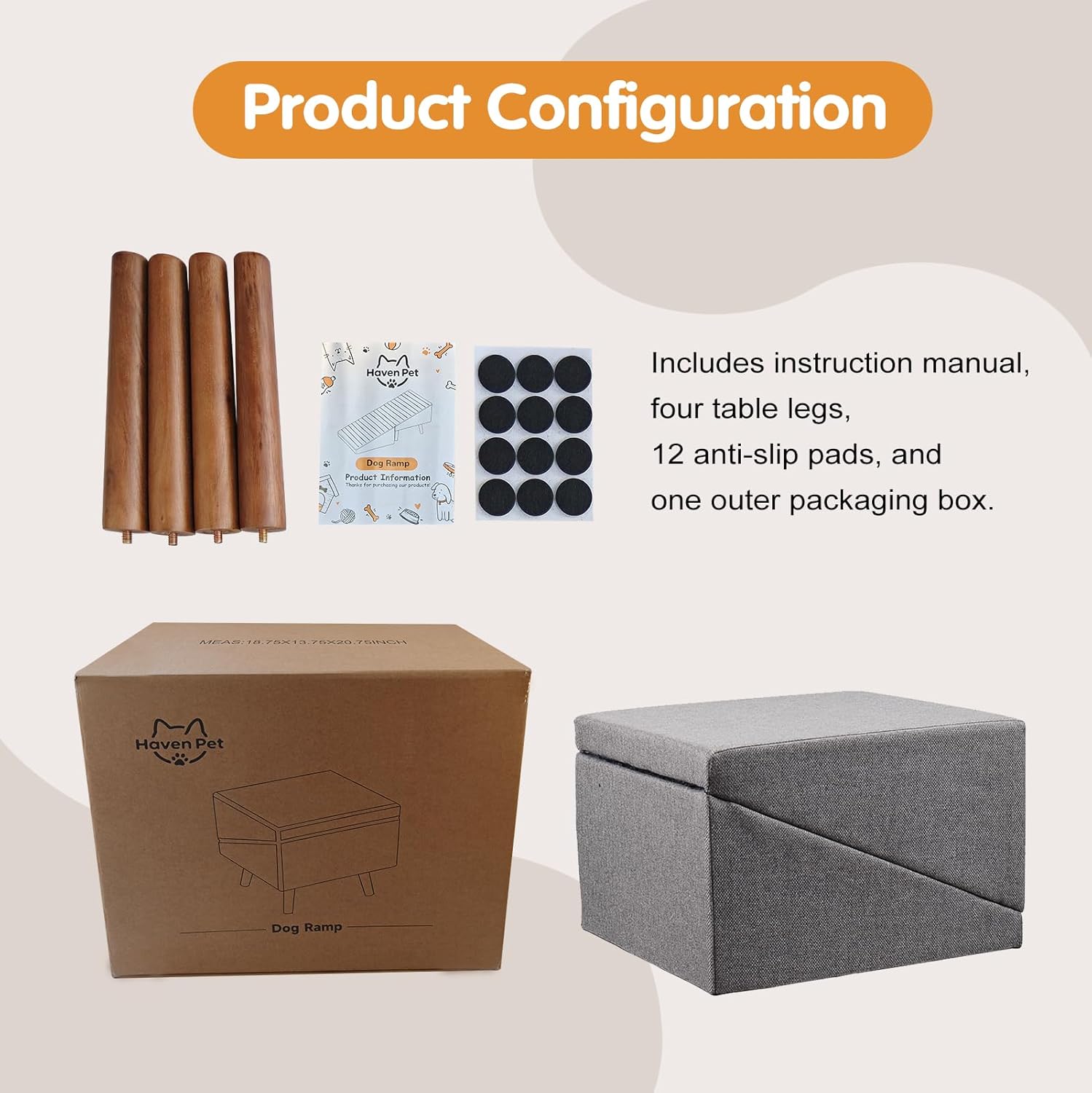 2-in-1 Dog Stairs for Bed and Couch, 21.6 Inch High,Foldable Ottoman with 6 Steps, Joint Relief for Small and Large Dogs (Gray H 21.6")