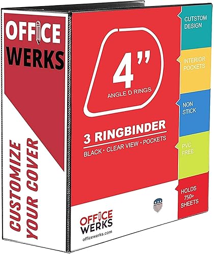 Miniatura 2 de Carpeta profesional de 3 anillos en D de 4 pulgadas, carpeta de presentación para páginas estándar de 8.5 x 11 pulgadas con bolsillos, carpeta negra