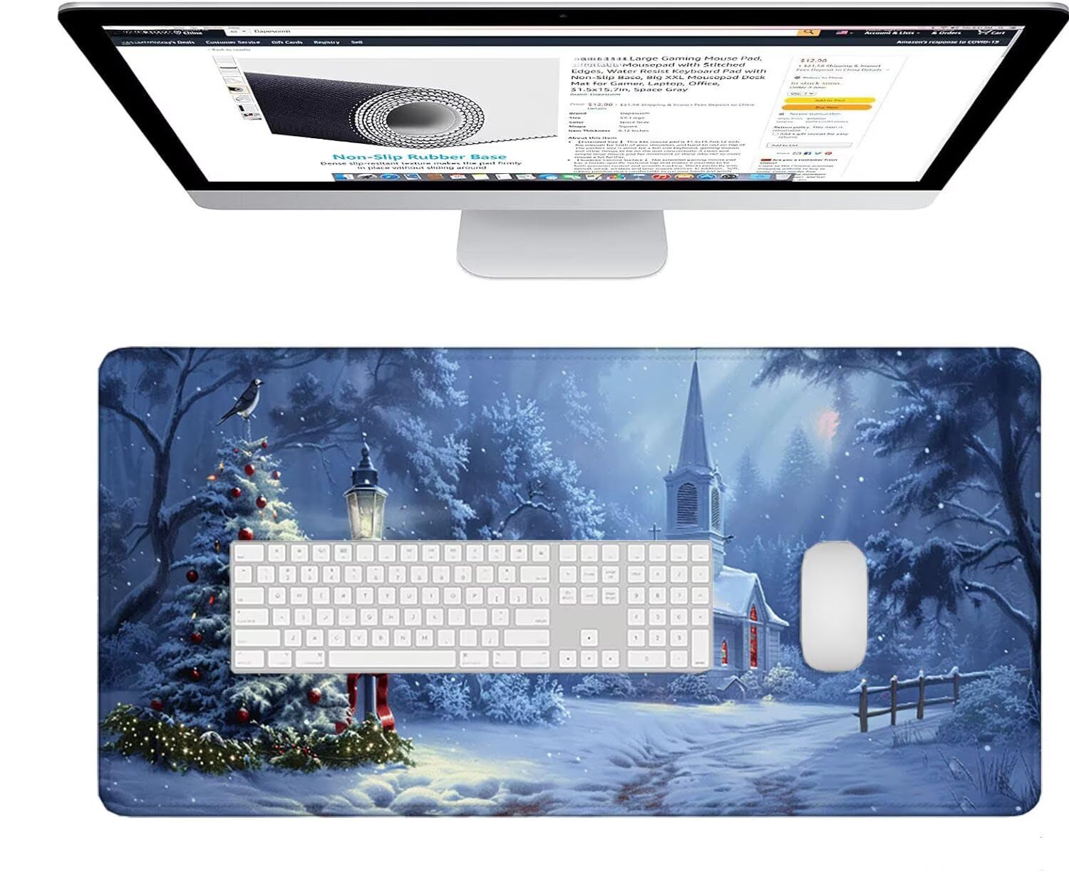 Tappetino Mouse Grigio Tappetino Mouse Grande Inverno Esteso Gaming Mousepad XXL 1500x800x3 mm, Base in Gomma Impermeabile e Antiscivolo Sottomano Scrivania per Gaming, Laptop, Accessori Scrivania 8-H