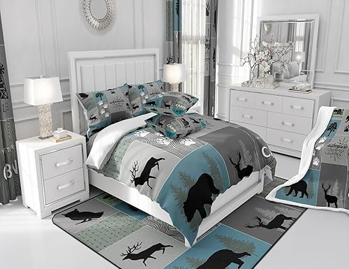 Miniatura 6 de Manfei Juego de sábanas rústicas tamaño matrimonial, juego de ropa de cama con temática de aventura para niños y adolescentes, juego de sábanas de