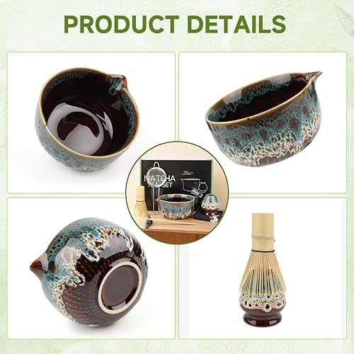 Miniatura 2 de Juego de 7 batidores de matcha, juego de matcha de cerámica, incluye cuenco matcha, batidor de matcha, soporte de Chasen, cuchara de bambú, soporte
