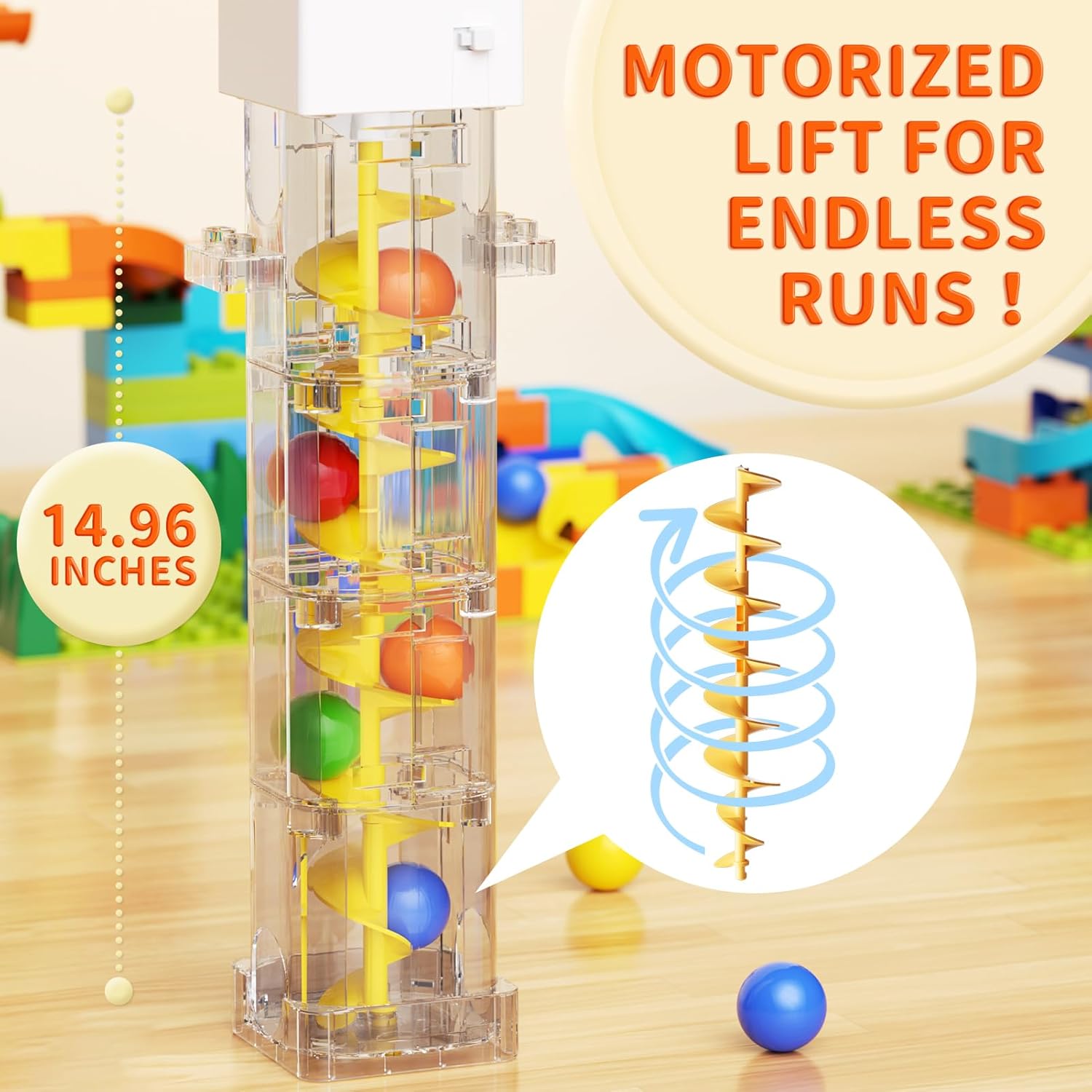 Motorized Marble Run Toys for Kids Ages 3-8, 102 PCS STEM Building Set with Automatic Elevator Lift & 10 Marbles, Transparent Track Educational Construction Toy Gifts for Boys Girls