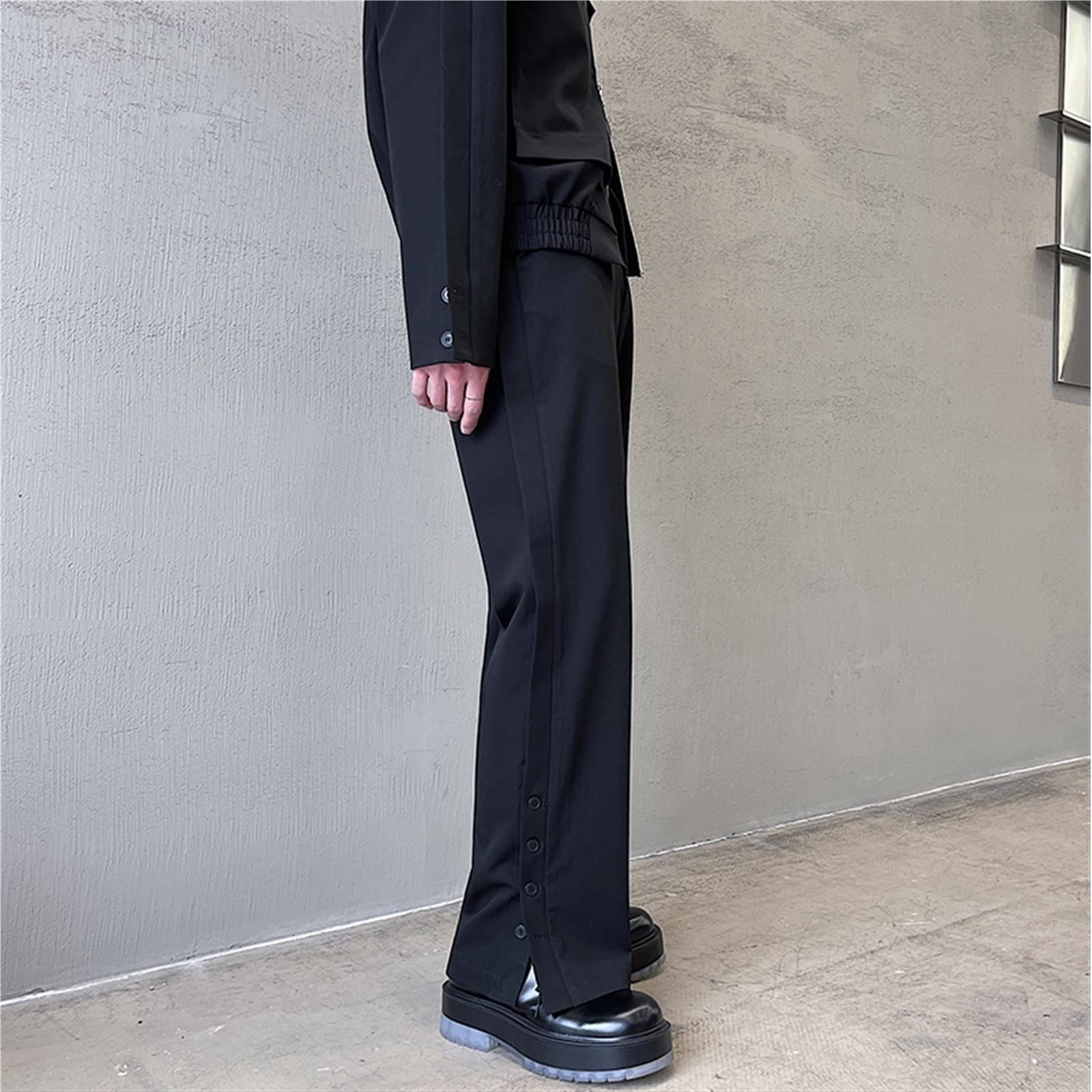 Pantalon De Costume Homme Vintage - Coupe Large, Tissu Thermique - Noir, Long, Style Military - Pour Automne/Hiver, Décontracté Et Chaud
