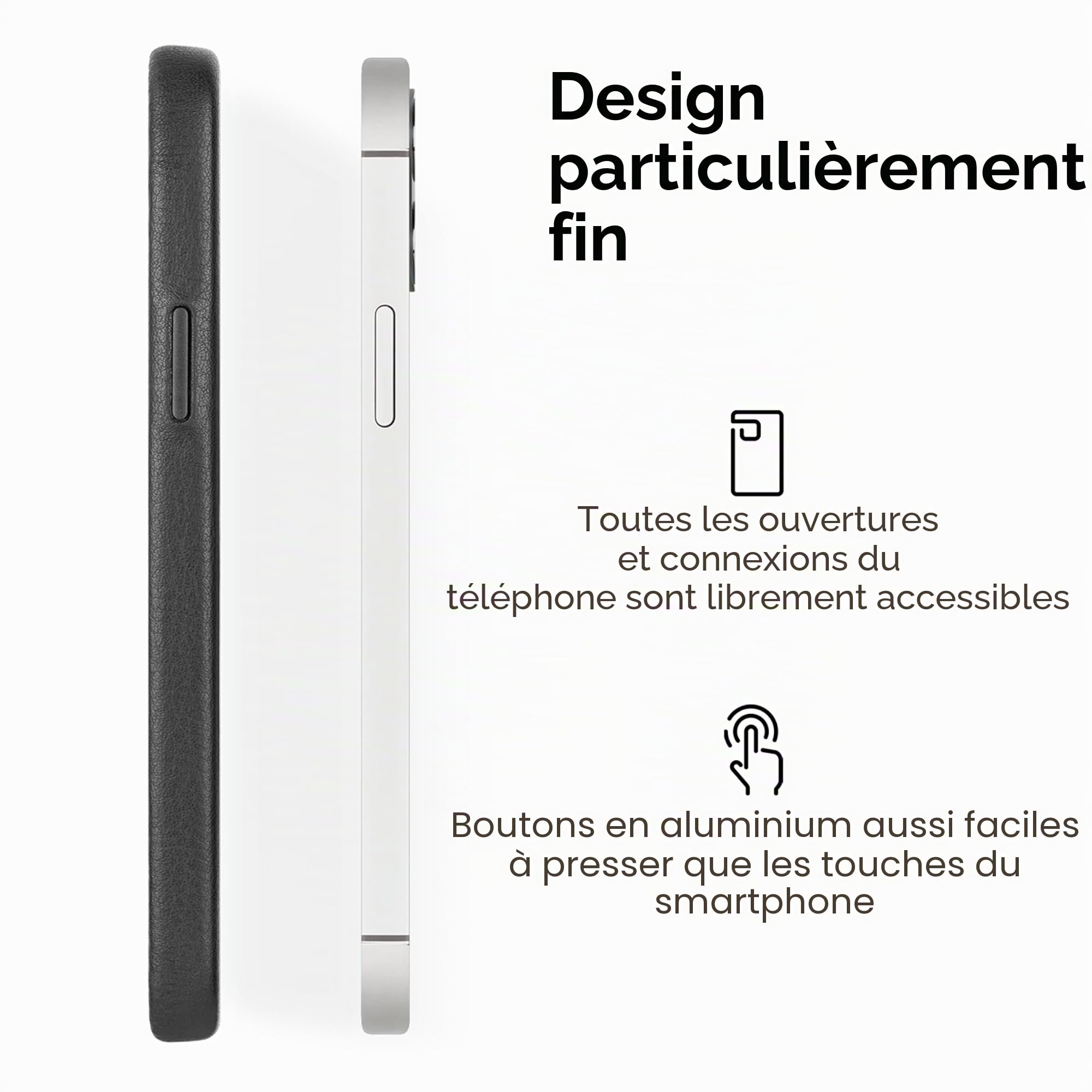 WIIUKA Coque en cuir pour iPhone 14 Pro - Ultra fine - Pour iPhone 14 Pro - Noir