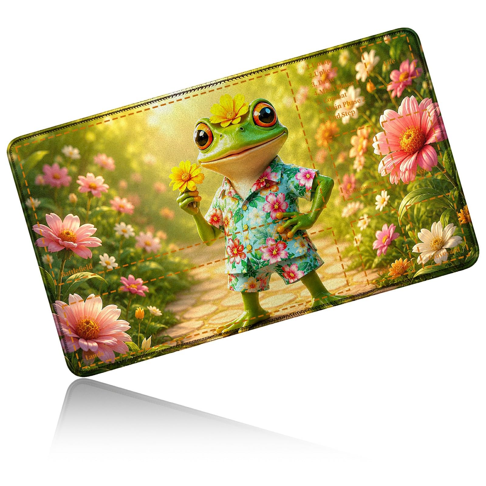 Dikoer for MTG/TCG Playmat w/Zones Commander Deck Gaming Mat, Frog Flower