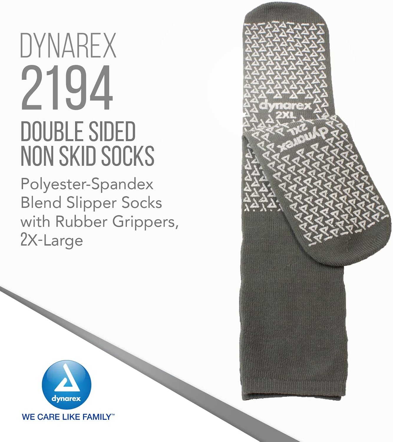 Dynarex Double Sided Non-Skid Socks - Non-Slip Hospital Slipper Socks with Grips, Unisex - Polyester-Spandex Blend - Warm, Fuzzy, No Latex - 2X-Large, 48 Pairs per Case