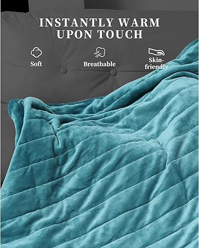 Miniatura 2 de LaSyL Manta de franela de forro polar, tamaño individual XL, color verde, 3 capas de 450 GSM, afelpada, acogedora, suave, para cama, sofá, viajes,