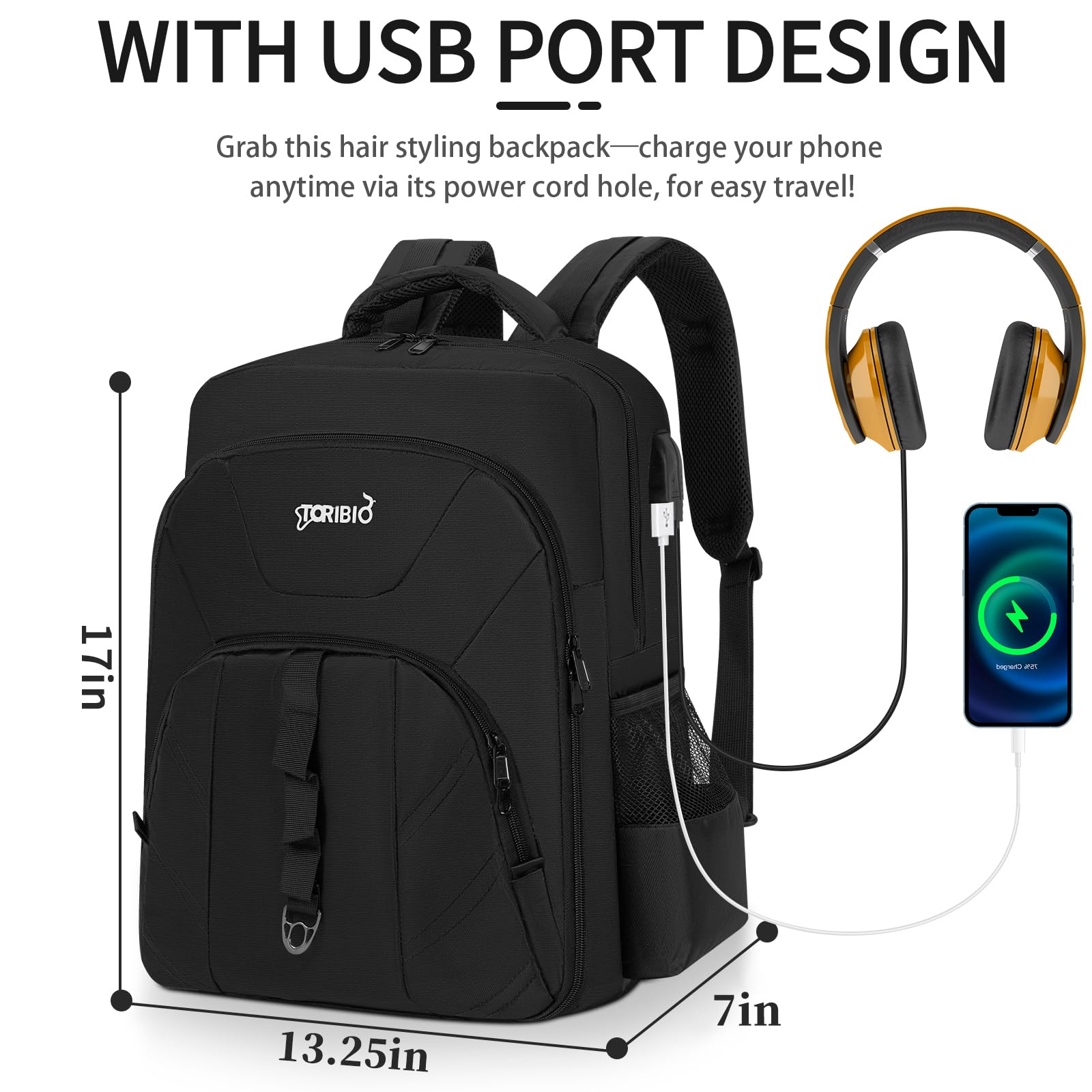 Barbiere Portautensili, Barbiere Stoccaggio Valigia, Clipper e Accessori Organizzatore, Parrucchiere Zaino Portatile per Barbiere, Borsa Barber, Nero