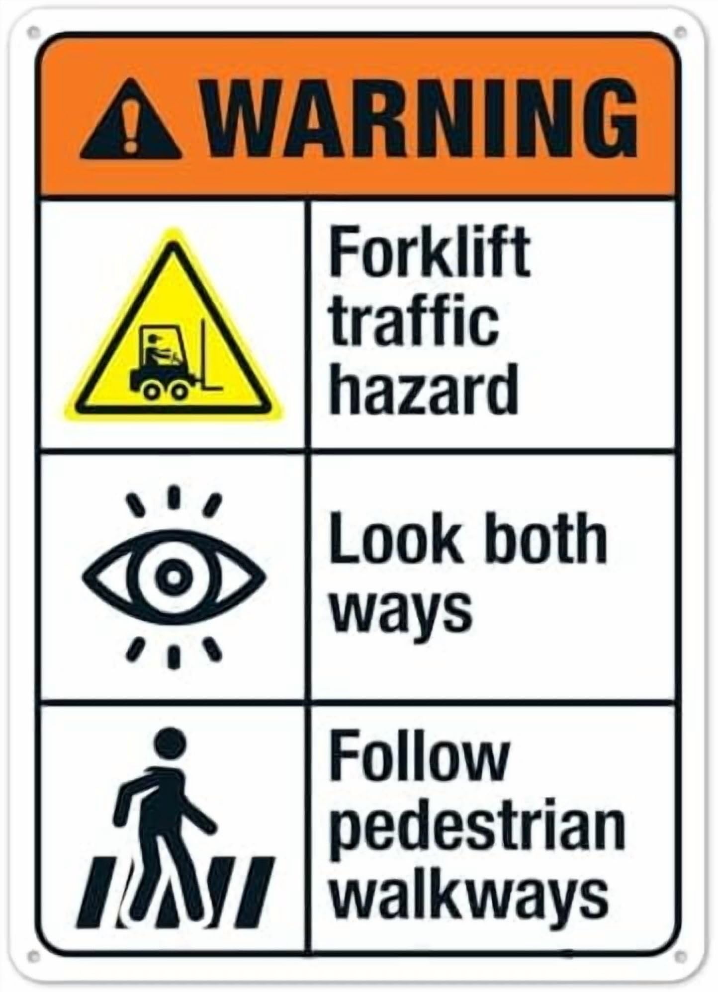 (2-Pack) Metal Tin Sign Forklift Traffic Hazard Look Both Ways Follow Pedestrian Walkways Sign, ANSI Warning Sign Facility Signs NO.28852 Sign 8x12 Inch