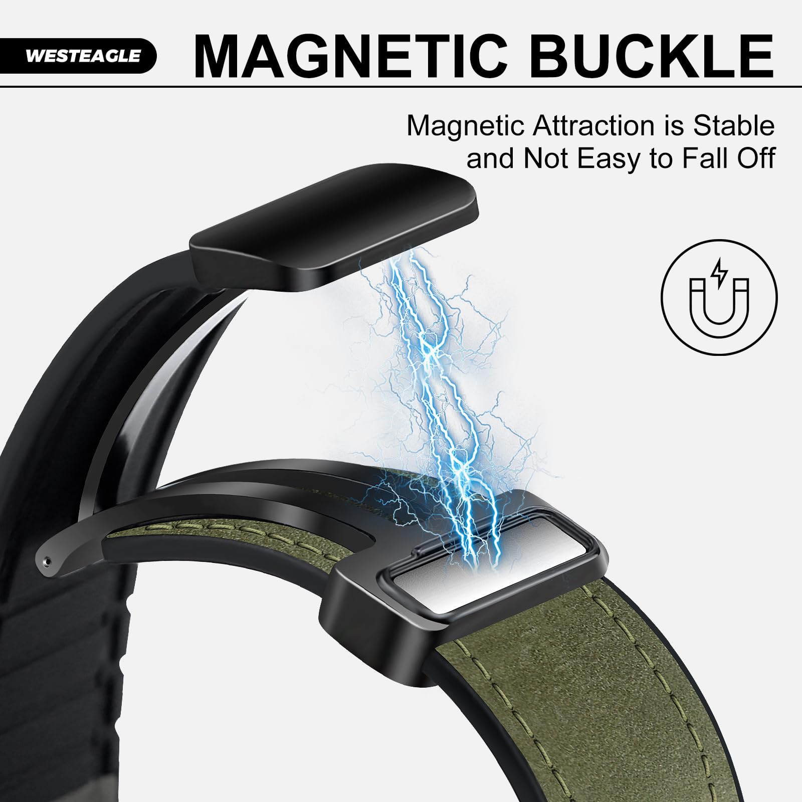 Bracelet de montre magnétique en cuir compatible avec Apple Watch 38 mm, 40 mm, 41 mm, 42 mm, 44 mm, 45 mm, 49 mm – Bracelet de montre en cuir véritable avec boucle magnétique pour iWatch