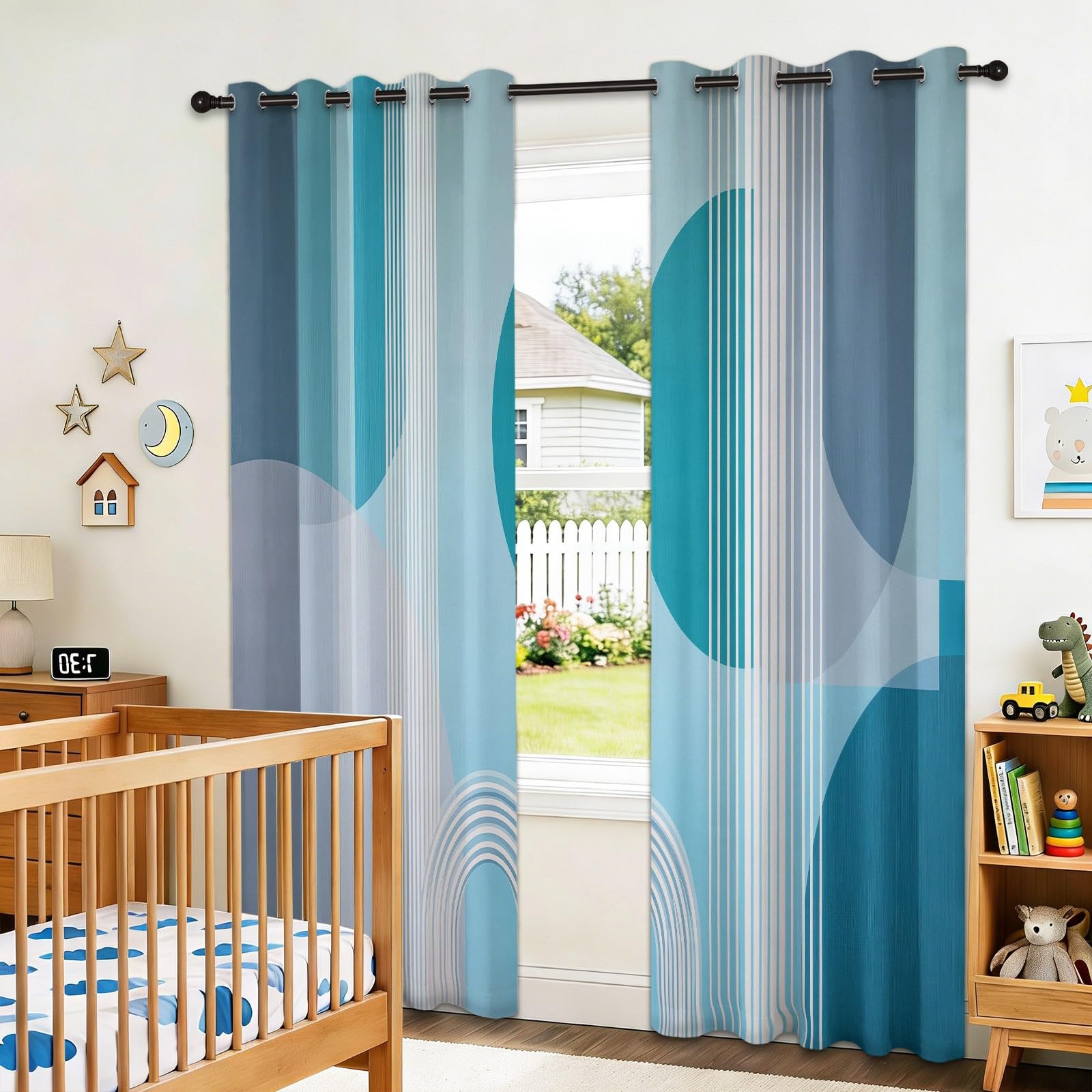 Thermovorhang Kälteschutz Vorhang Blickdicht mit Ösen H138 x B117 cm 2er Set Modern Minimalistisch Streifen Geometrisch Kreise Gardinen Mehrfarbig für Wohnzimmer & Schlafzimmer Verdunkelungsvorhänge
