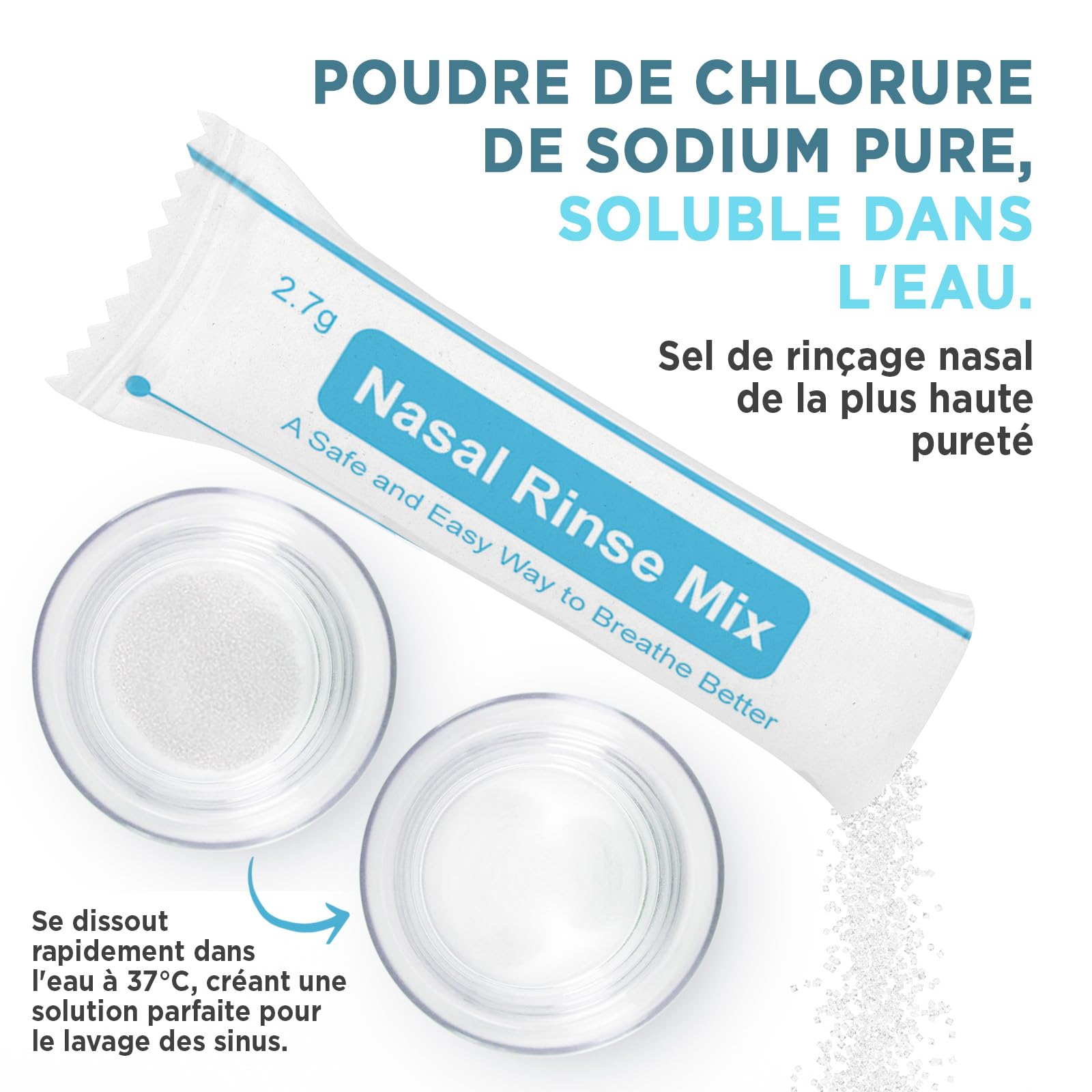 AVIDA ZEN - Sel Nasal - Lavage Nez Adultes - Sachets de 2,7g de Sel pour Rinçage Nasal - Lot de 60 Sachets - Idéal pour Kit d'Irrigation Nasale pour Adultes et Enfants