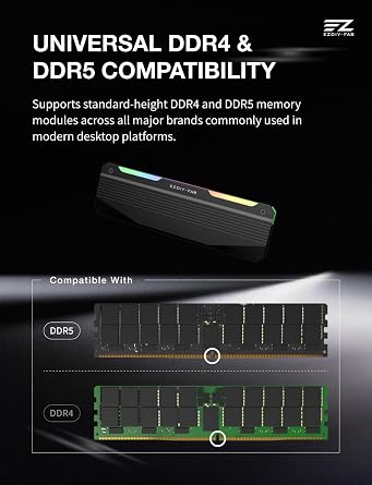 EZDIY-FAB RH01 ARGB RAM Heatsink, DDR4/DDR5 Memory Cooler, 2-Pack, Black