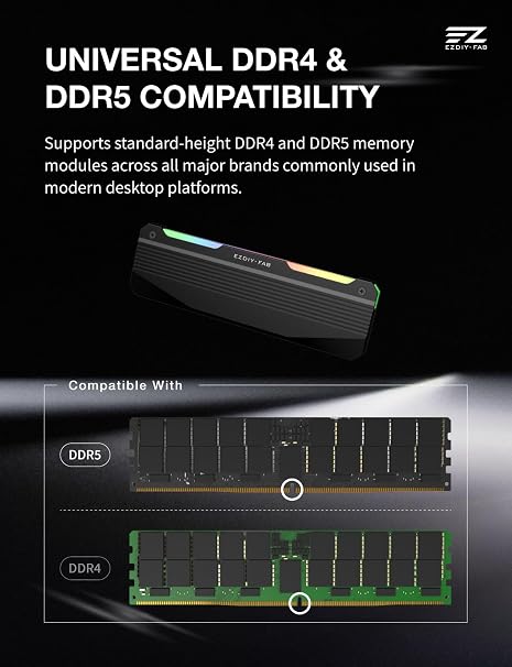 EZDIY-FAB RH01 ARGB RAM Heatsink, DDR4/DDR5 Memory Cooler, 2-Pack, Black