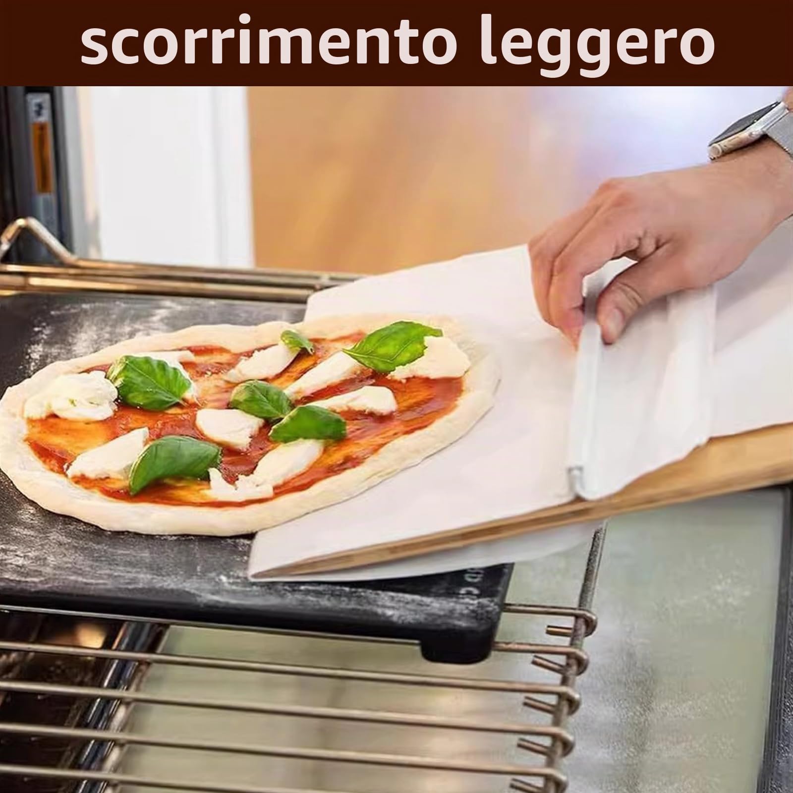 2 pala per pizza 58 x 30 cm, con manico e panno da forno, pala per pizza scorrevole, per pizza con rivestimento antiaderente