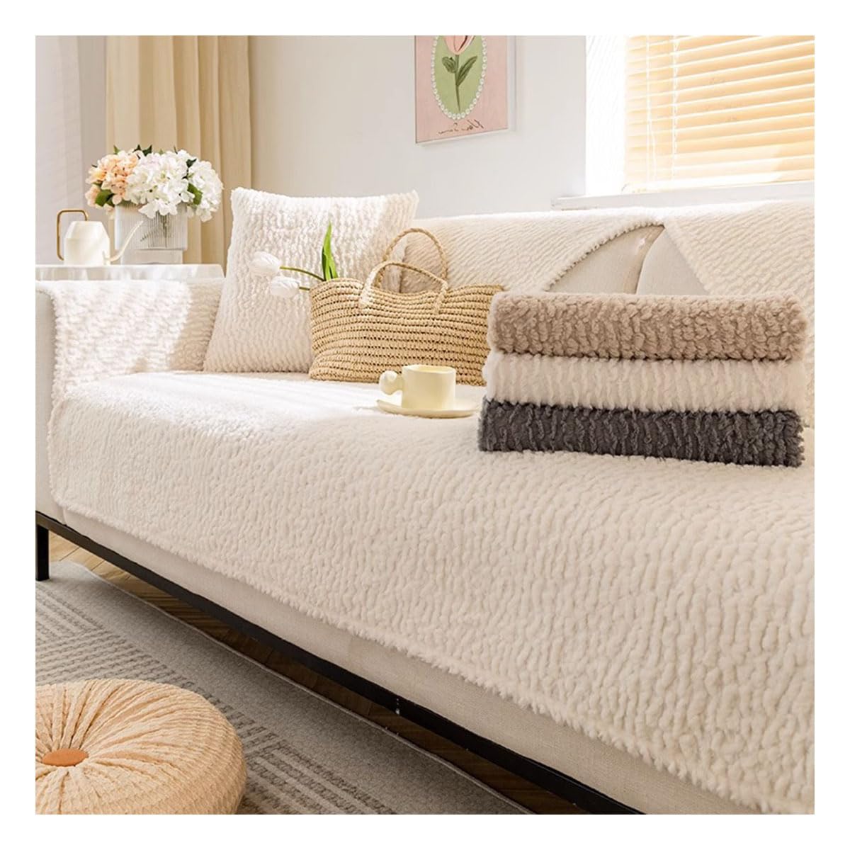 YYDSWTW Sofa Slipcovers Covers 3 Seater Non Slip Slipcover Washable Suitable Furniture Protector Cover Stylish L-Shaped Couch Ideal for Homes with Pets 110 * 110cm White