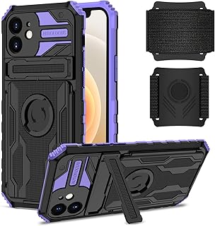 ZORSOME for iPhone 12 Pro Heavy Duty Shockproof Satnd Case,Sports Armband Case for iPhone 12 Pro,with 360Â° Rotatable & Detachable Wristband,Purple