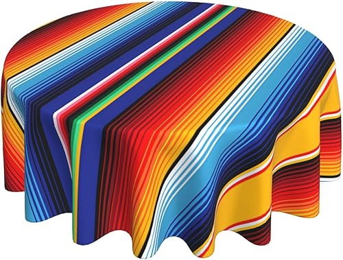 Miniatura 2 de JIAOGSNC Mantel redondo de 60 pulgadas, impermeable y resistente a las manchas, lavable, de poliéster, mantel de tela decorativa, manta mexicana a