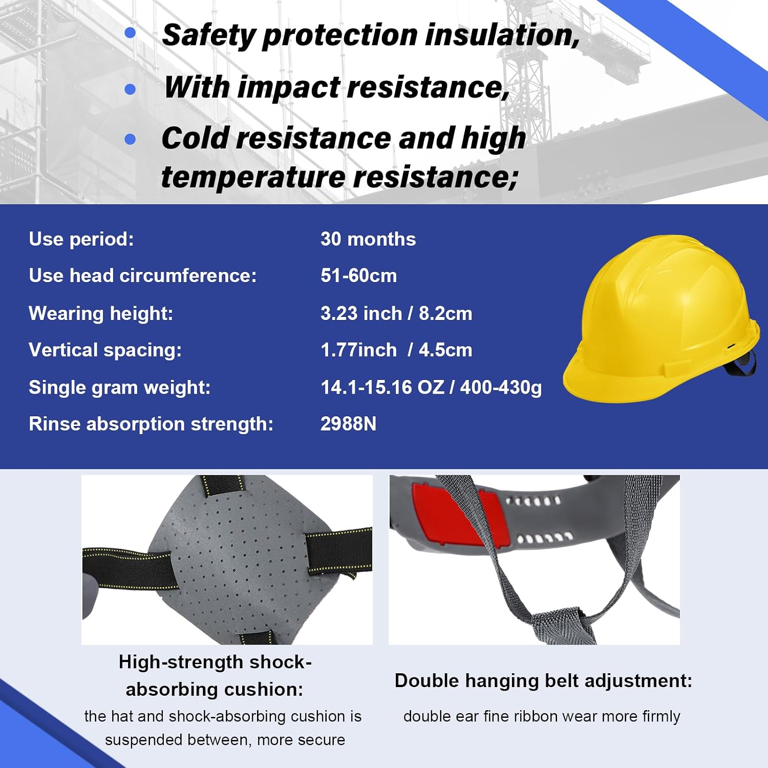 Xuhal 30 Pcs 4 Pt. Suspension Hard Hat Bulk Construction Hard Hat for Safety V Shape Cap Style Hardhats Adjustable Construction Hats for Men for Work Protection Supplies (Yellow)
