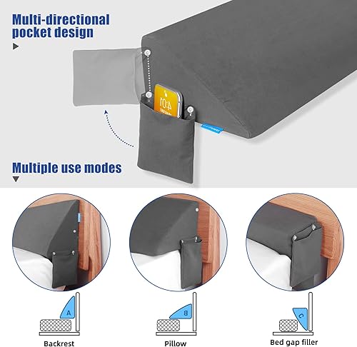Miniatura 5 de Almohada de cuña de cama tamaño Queen (60 x 10 x 6 pulgadas) para cabecero, almohada multiusos para relleno de huecos de cama (0-6 pulgadas) entre