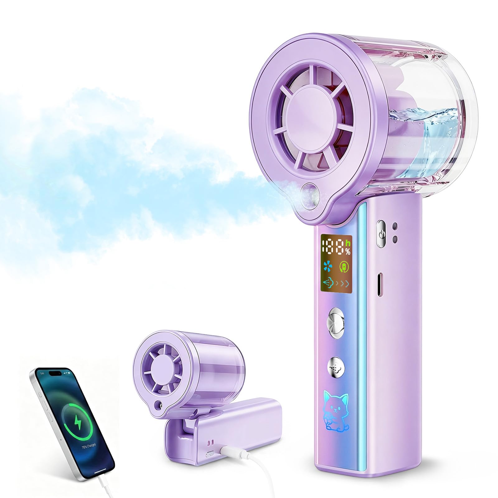Ventilateur de main pliable pour voyage et maquillage avec brumisateur intégré