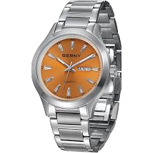 BERNY Mens Solid Stainless Steel Quartz Dress Watch Waterproof Sports Watches for Men Luminous Silver-Tone Wristwatches