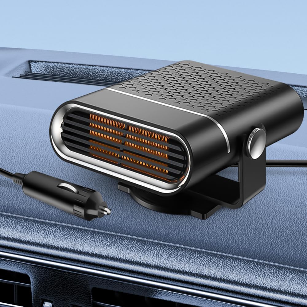 Calentador De Coche, 12V, 150W Calefactor De Coche, 2 En 1 Calentador Portátil para Coche, Calefactor para Coche, Enchufe Mechero, Giratoria 360°, Desempañar Y Ventilar para Coches, SUV