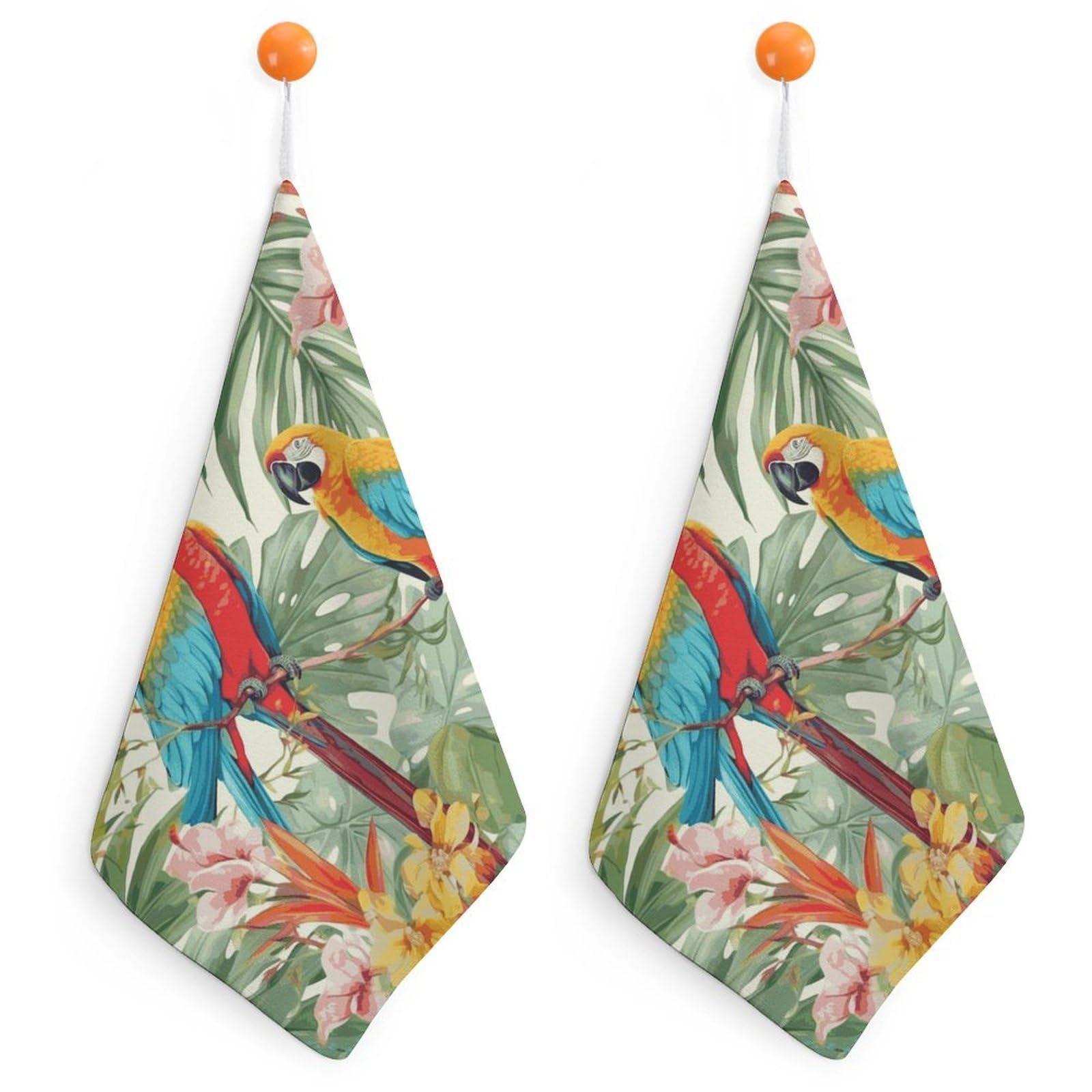 LDGSUPH Tropical Plants and Parrots Hand Towels Fashion Hand Face Towel with Hanging Strap Absorbent Soft Decorative Towel Fade Resistant Cozy Face Cloths for Kitchen Gym Bathroom Towels 2PCS