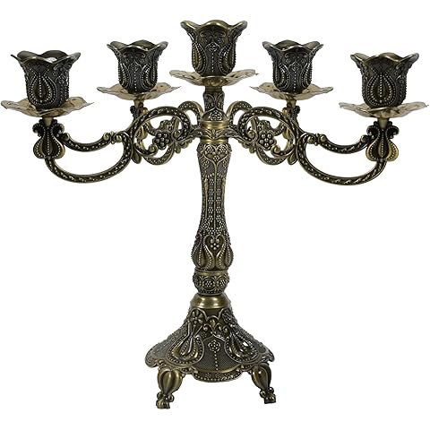 5-Candle Candelabra Metal Candlestick Holder Decoration for Weddings, Churches, Hal...