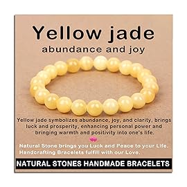 AD Beads Handmade Gemstone Stretch Elastic Bracelet Crystal Healing Reiki Nature\'s Beauty and Spiritual Essence Unisex (8mm, Yellow Jade (abundance and joy))