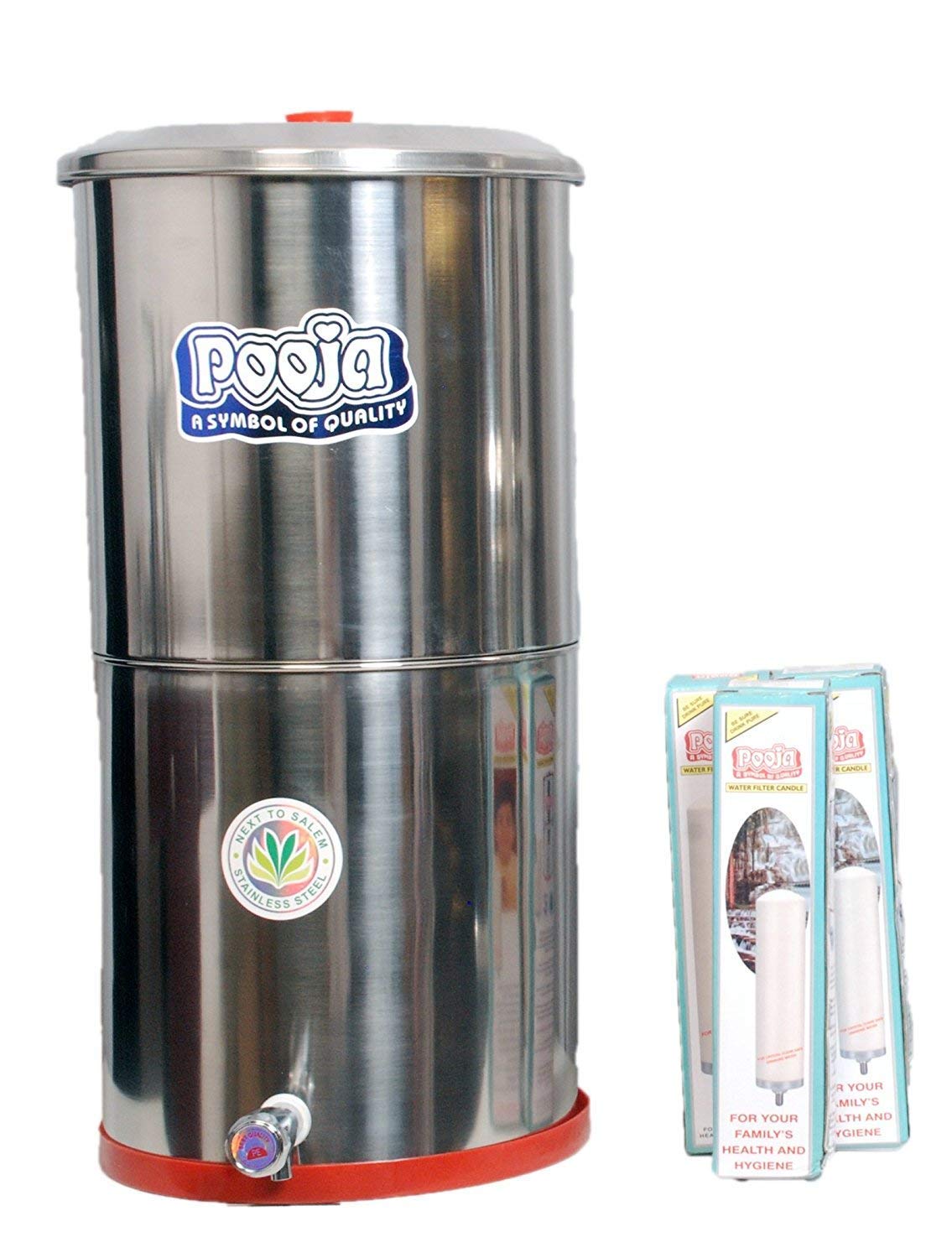 HATIMI'S Pooja Stainless Steel Water Filter/Purifier with 2 Candles