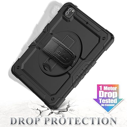 Miniatura 7 de SEYMAC stock Funda para iPad Pro de 12.9'' 2022202120202018 con protector de pantalla giratorio 360 y correa de mano, funda a prueba de caídas para