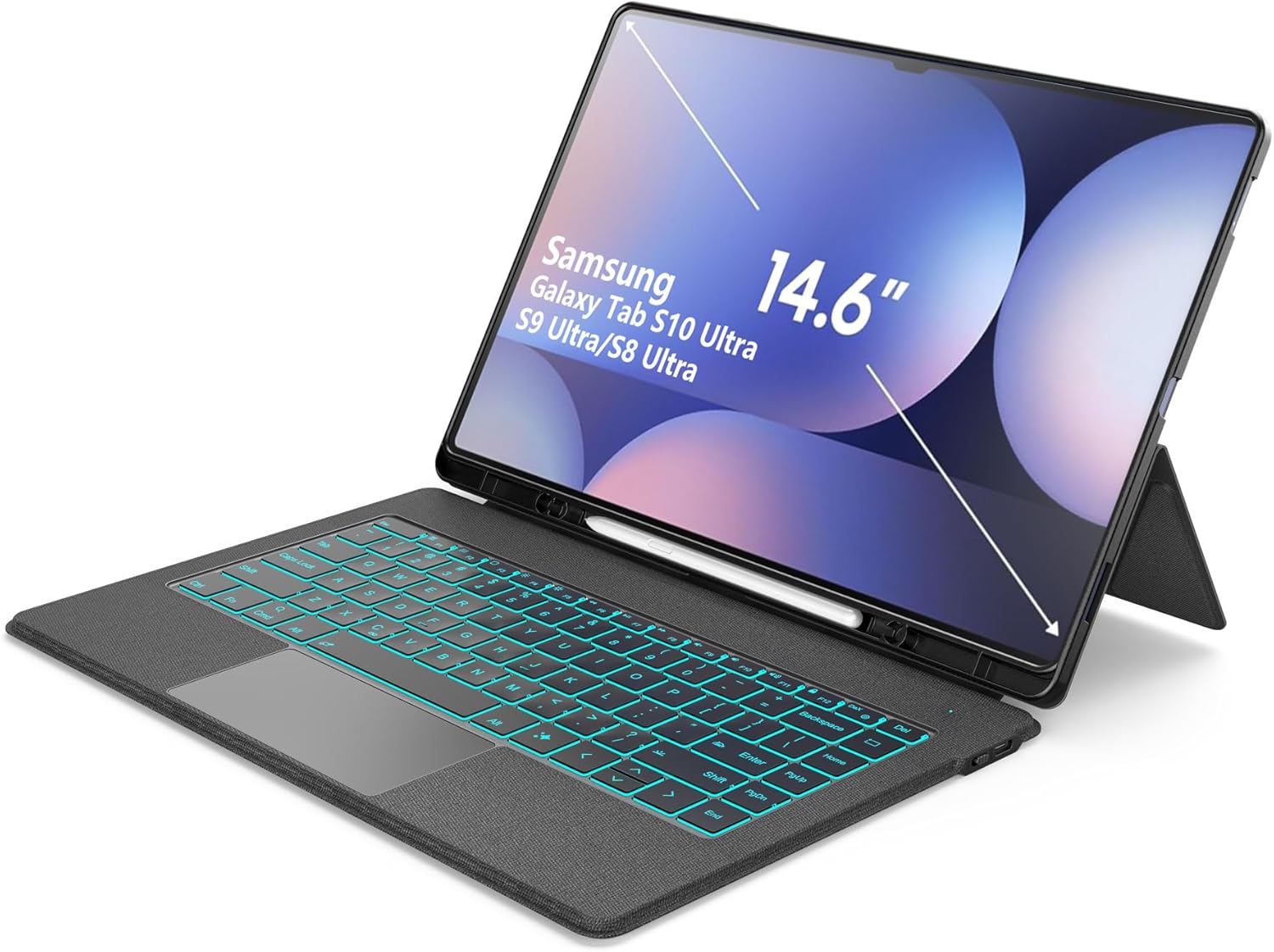 for Samsung Galaxy Tab S10 Ultra S9 Ultra S8 Ultra Keyboard Case 14.6" 7 Color Backlit Keyboard with Trackpad Flip Detachable Tablet Sleeve Cover with Multi-Angle Stand
