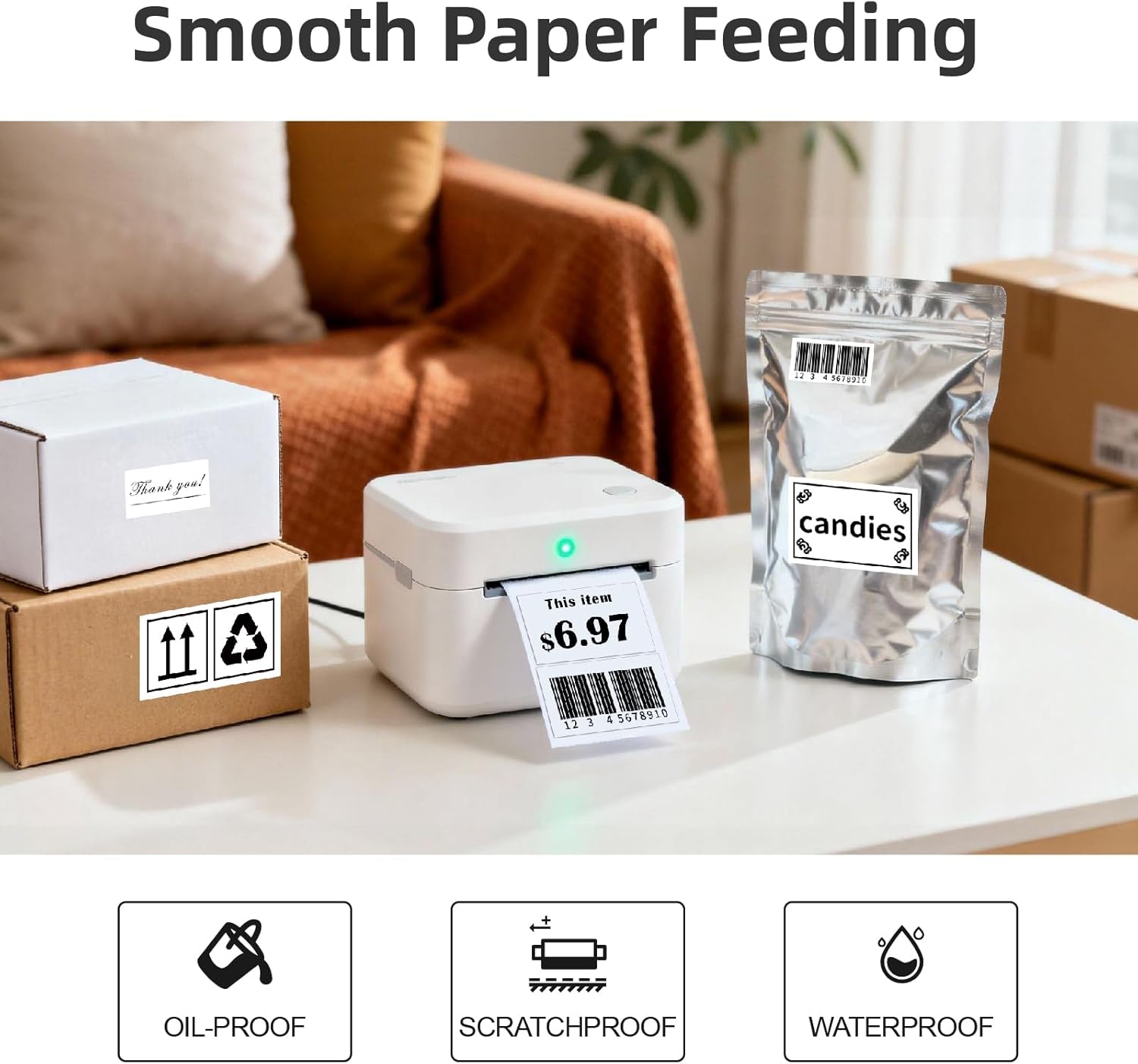 500 3x2 Thermal Labels Roll, HUOJI White Thermal Printer Labels for Shipping, Barcode, and Packaging, Compatible with Rollo, Zebra, Munbyn Printers(Commercial Grade Stickers) - Image 5