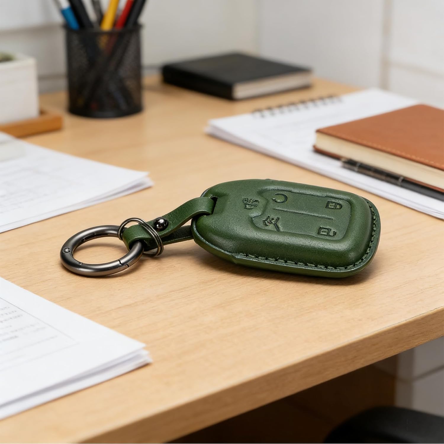 for Chevy/GMC Key Fob Cover Genuine Leather with Keychain,Compatible with 2019-2022 Chevy Silverado GMC Sierra 1500 2500HD 3500HD Terrain Acadia Smart Key Anti-dust Full Protection