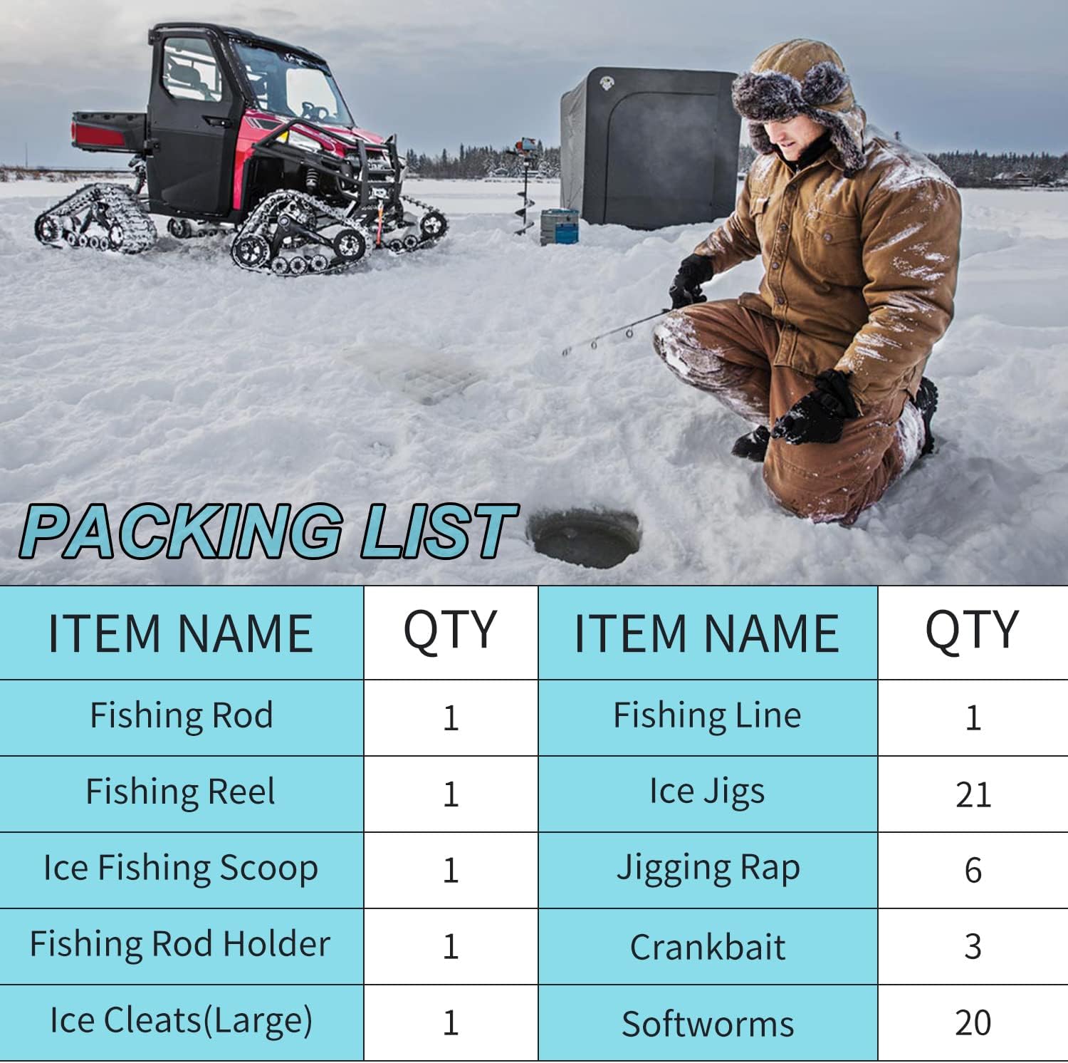 Sougayilang Ice Fishing Rod and Reel Combo, Ice Fishing Gear Complete Kit, Include Ice Jig and Ice Fishing Accessories, Spinning Ice Fishing Combos