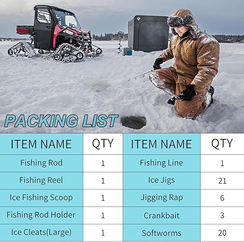 Miniatura 6 de Combo de caña y carrete para pesca en hielo Sougayilang, kit completo de equipo de pesca en hielo, incluye jig de hielo y accesorios para pesca