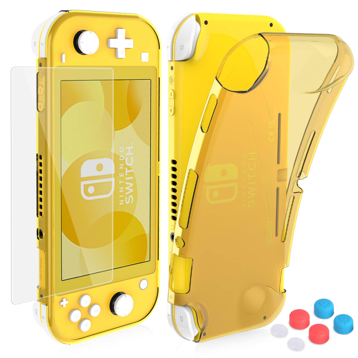 Case for Nintendo Switch Lite, Protective Case Cover for Nintendo Switch Lite with Switch Lite Tempered Glass Screen Protector and Thumb Stick Caps (Yellow)