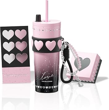 24 oz Ceramic Lined Insulated Stainless Steel Tumbler, Pink&Black