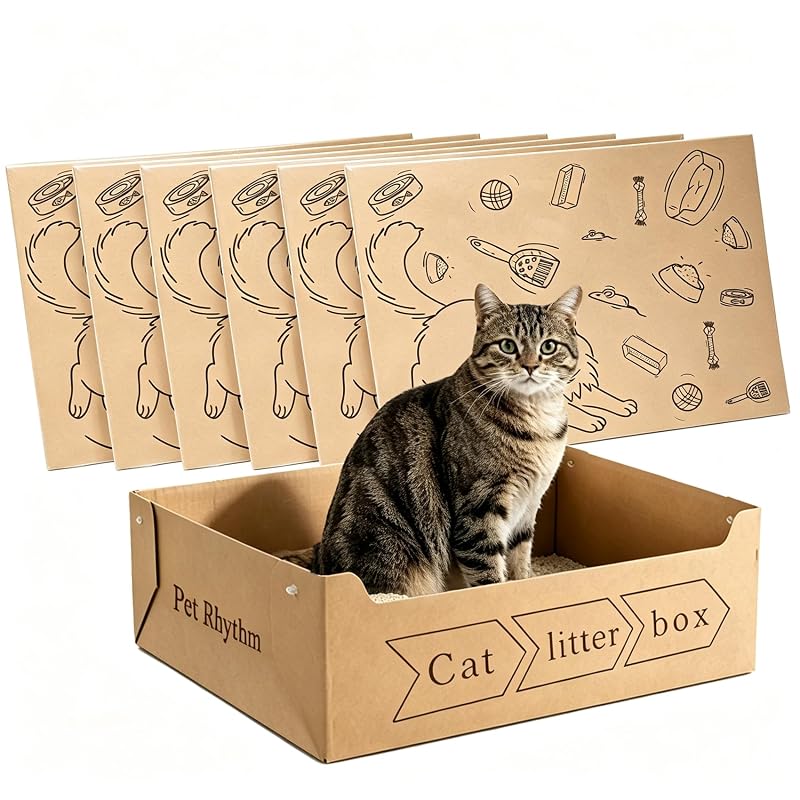 Caixa de Areia Descartável para Gatos Pet Rhythm de Papelão Impermeável, Pacote com 6