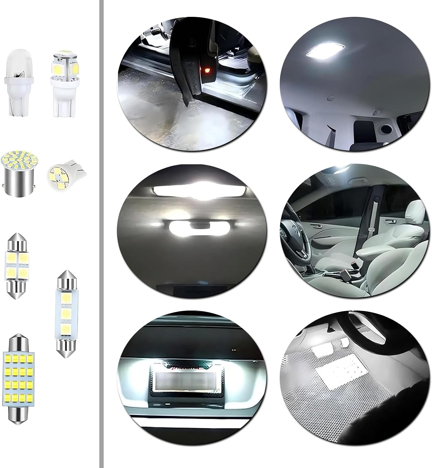 WZP 42PCS Car Interior LED Light Combination Set, T10 31mm 36mm 41mm LED Bulbs, Wide Angle Super Bright Light Bulb for Brake, Reading, License Plate, Map, Parking Lights (White)