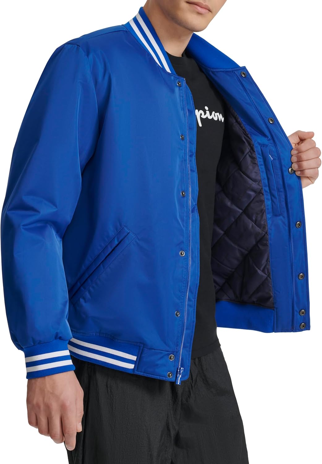 Champion Men's Logo Striped-trim Varsity Jacket