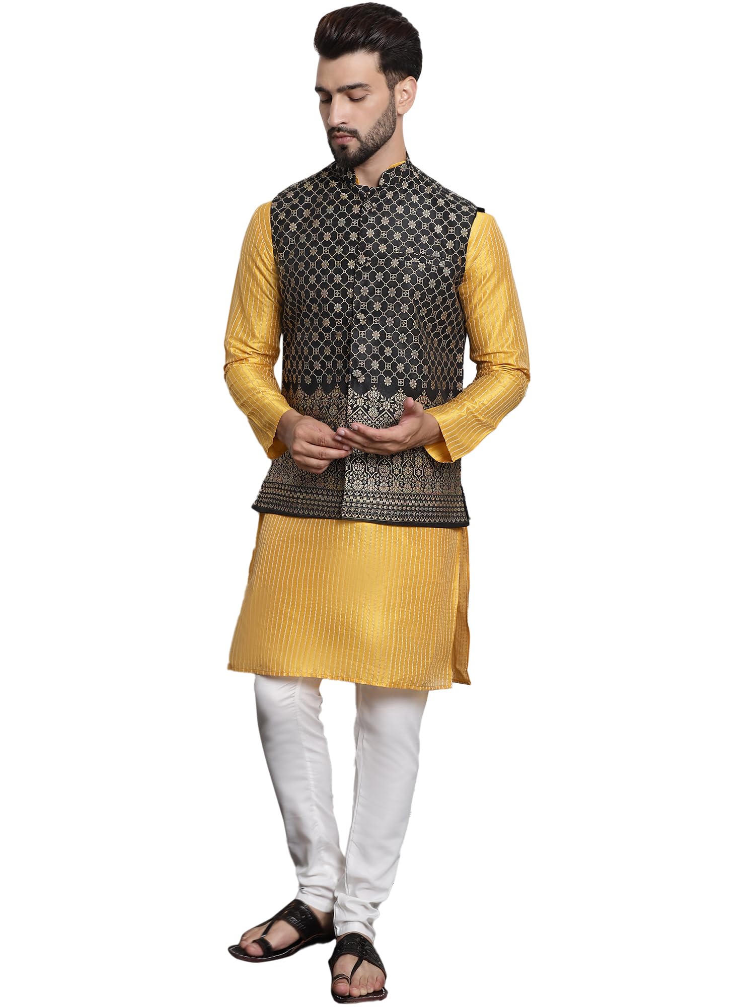 sojanya (Since 1958 Men's Silk Blend Kurta and Pyjama with Nehru Jacket-picture-31