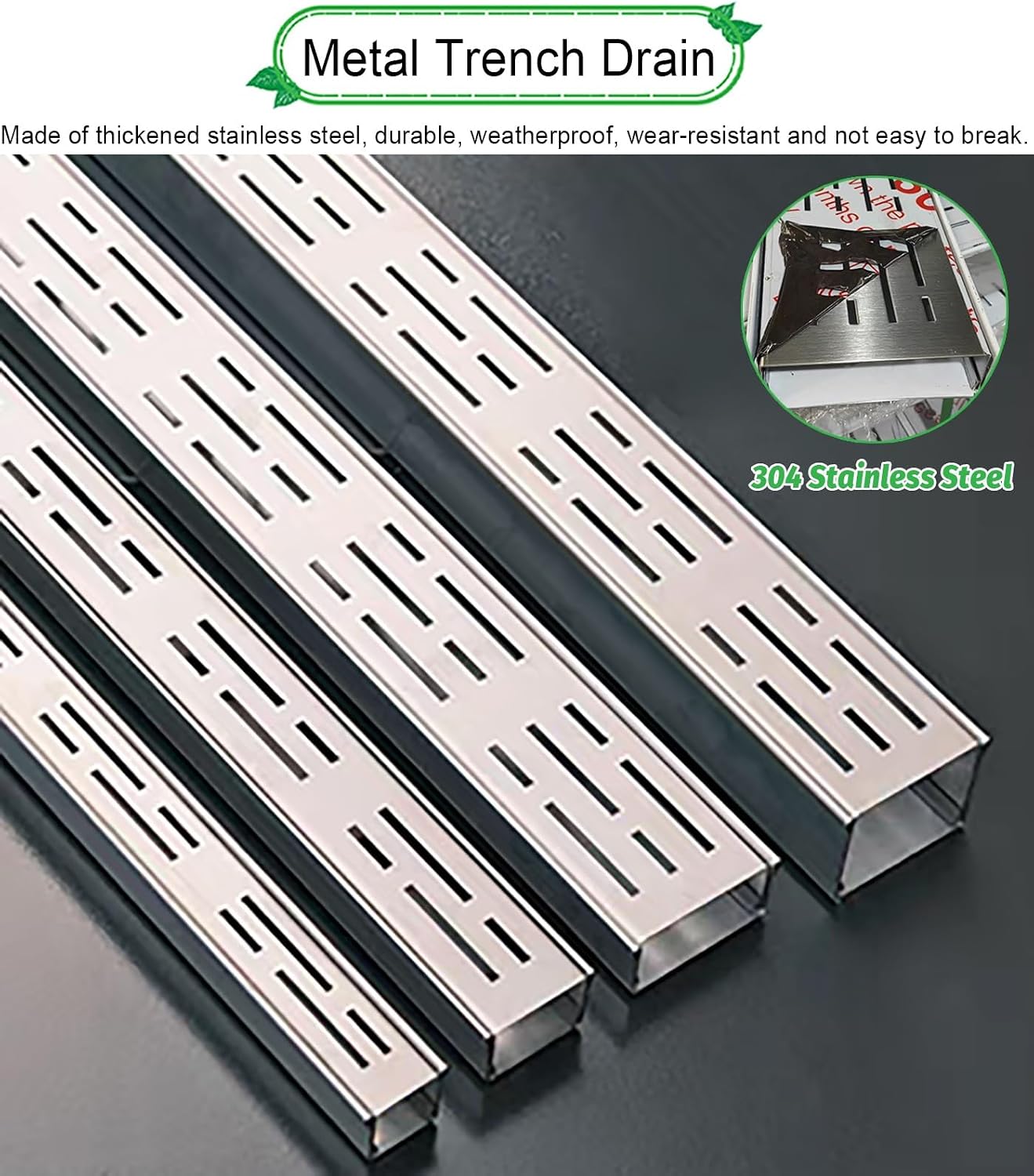 Trench Drain Grate,Metal Trench Drain Cover, Sturdy Steel Grates for Rainwater Management, Linear Gutter Ditch Drainage System for Sidewalk, Deck, Bathroom, Porch (15 x 5 cm)